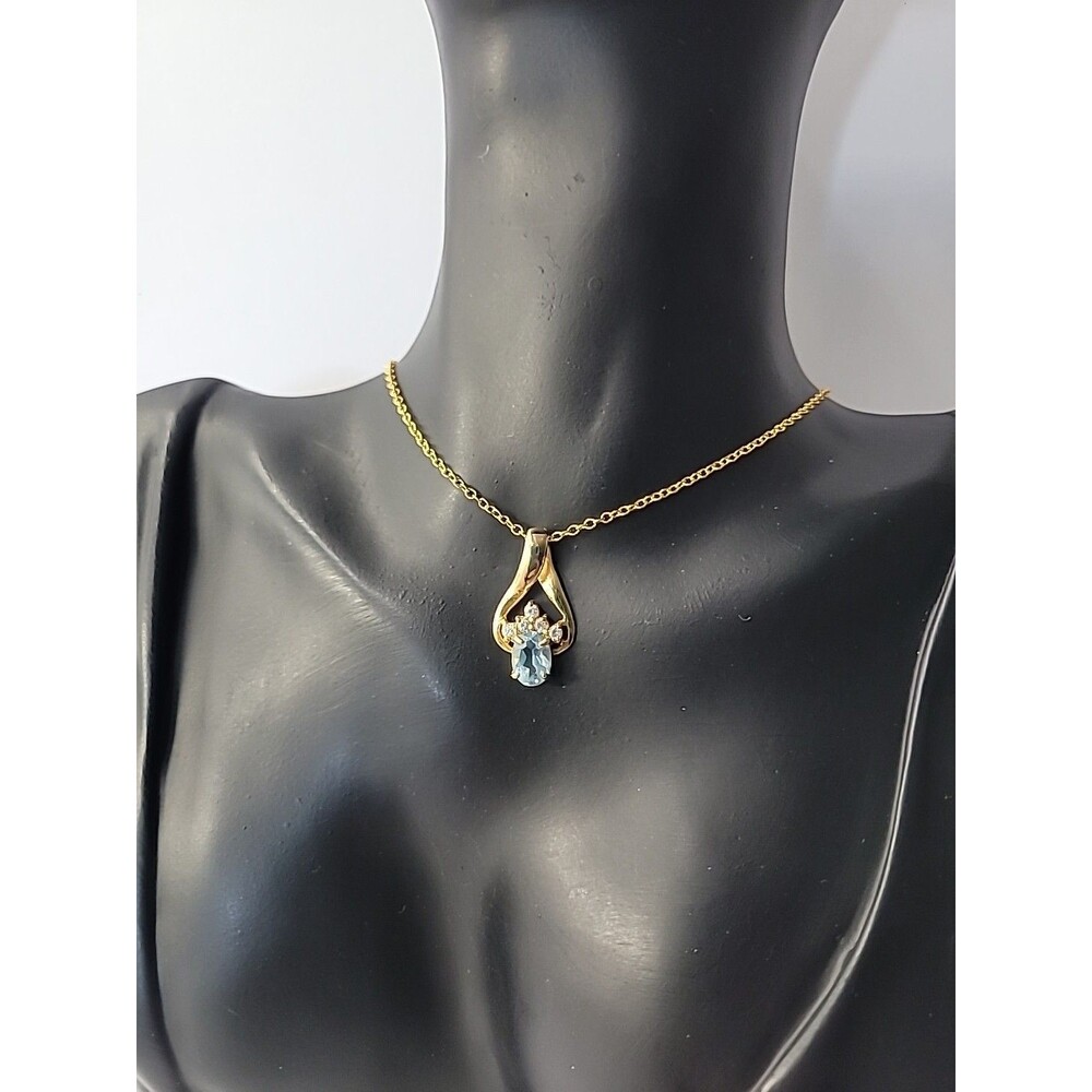 Vintage J Crew JC‎ Gold Tone Blue Glass Pendant Necklace Crystal Accents Jewelry